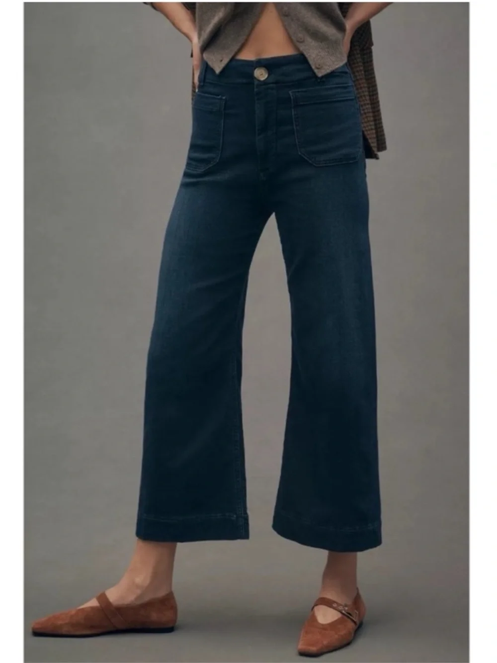 Maeve The Colette Pants Cropped Wide Leg Women Size 26 Navy Blue Stretch - Picture 1 of 10